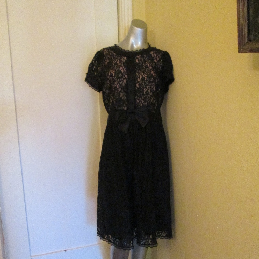 BCBGMaxazria Black Lace Dress Big Bow Front  Sz 12